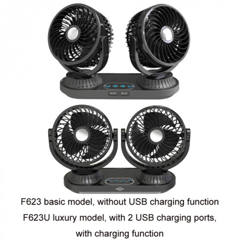 F623U 12V / 24V Ventilateur à double tête rotative à tête oscillante électrique pour véhicule (Deluxe) SH3101693-011
