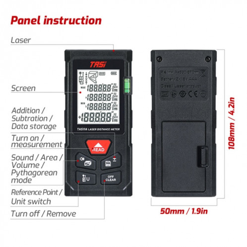 TASI TA511A Instrument de mesure infrarouge de salle de mesure de distance laser portable 50 m SH77011676-013