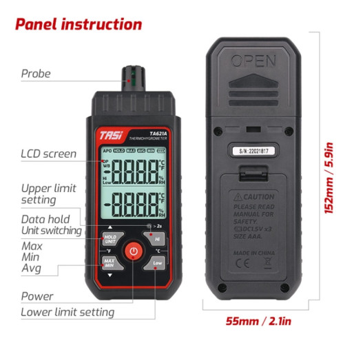 TASI TA621A Thermomètre à point de rosée numérique Jauge d'humidité de la température ambiante ST68931671-011