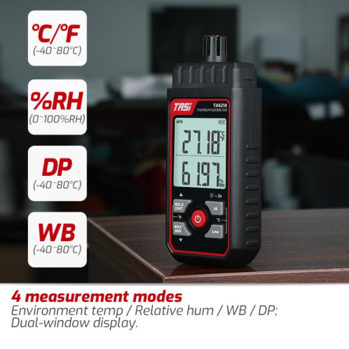 TASI TA621A Thermomètre à point de rosée numérique Jauge d'humidité de la température ambiante ST68931671-011