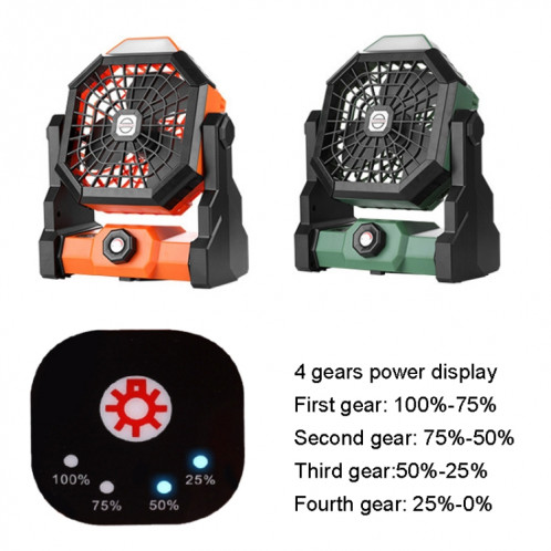 Grand ventilateur d'éclairage de camping portable à vitesse infiniment variable pour l'extérieur (noir orange) SH901A1731-013