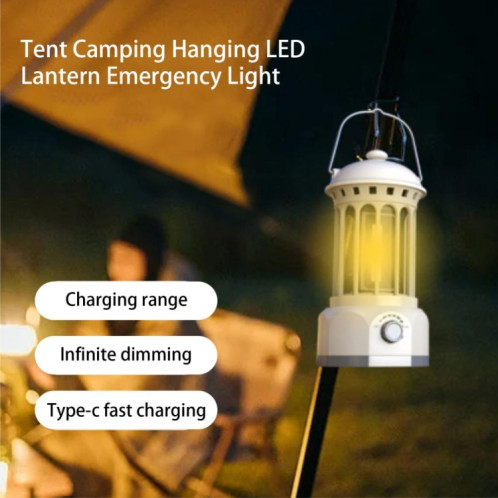Rechargeable COB Portable Outdoor Camping Lamp Atmosphere Tent Lamp Retro Lamp, Taille: Large Black SH6416560-08