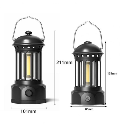 Rechargeable COB Portable Outdoor Camping Lamp Atmosphere Tent Lamp Retro Lamp, Taille: Large Black SH6416560-08