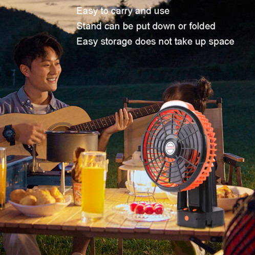 Camping en plein air Ventilateur de charge USB Ventilateur à tête pivotante avec trépied LED (Noir) SH001B139-011