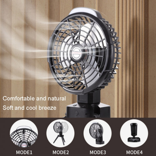 Camping en plein air Ventilateur de charge USB Ventilateur à tête pivotante avec trépied LED (Noir) SH001B139-011