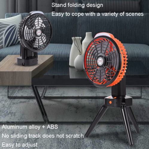 Camping en plein air Ventilateur de charge USB Ventilateur à tête pivotante avec trépied LED (Noir) SH001B139-011