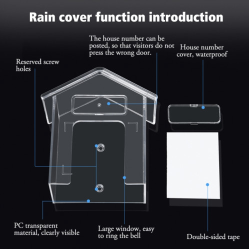 Housse étanche pour sonnette sans fil pour sonnette extérieure, étui de protection contre la pluie transparent (E30) SH001A773-010