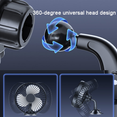 SUITU Mini ventilateur de voiture 12 V/24 V charge USB ventilateur à tête unique ventilateur de refroidissement à 360 degrés, style : modèle à ventouse SS7601351-09