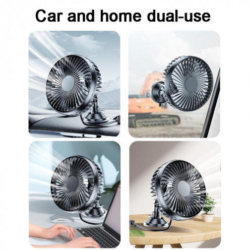 SUITU Mini ventilateur de voiture 12 V/24 V charge USB ventilateur à tête unique ventilateur de refroidissement à 360 degrés, style : modèle à ventouse SS7601351-09