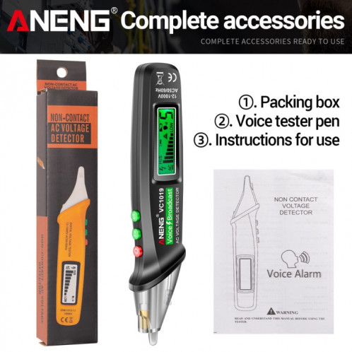 ANENG VC1019 stylo électrique à induction sans contact stylo de test vocal de point d'arrêt de détection de ligne de haute précision (noir) SA701A321-012