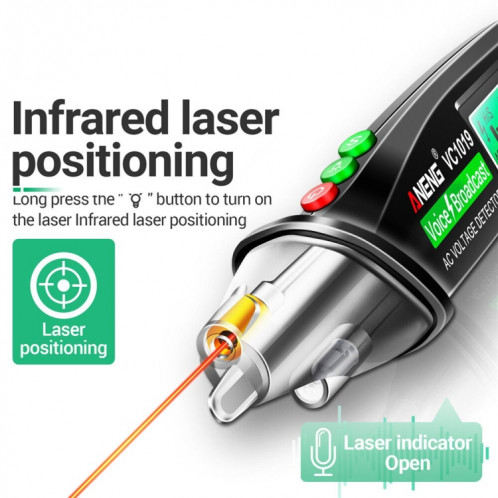 ANENG VC1019 stylo électrique à induction sans contact stylo de test vocal de point d'arrêt de détection de ligne de haute précision (noir) SA701A321-012
