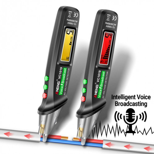 ANENG VC1019 stylo électrique à induction sans contact stylo de test vocal de point d'arrêt de détection de ligne de haute précision (noir) SA701A321-012
