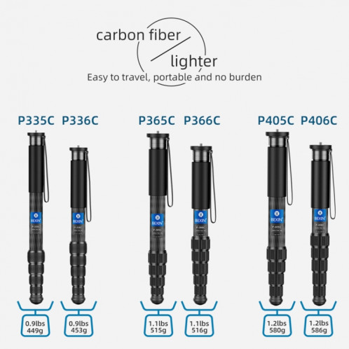 BEXIN P336CF-S monopode en Fiber de carbone voyage tir téléphone Mobile support de Selfie en direct monopode Portable rétractable SB4702360-015