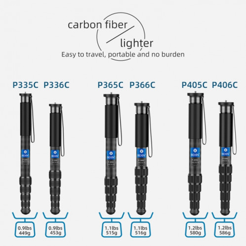 BEXIN P365CF-S monopode en Fiber de carbone voyage tir téléphone Mobile support de Selfie en direct monopode Portable rétractable SB4703396-015