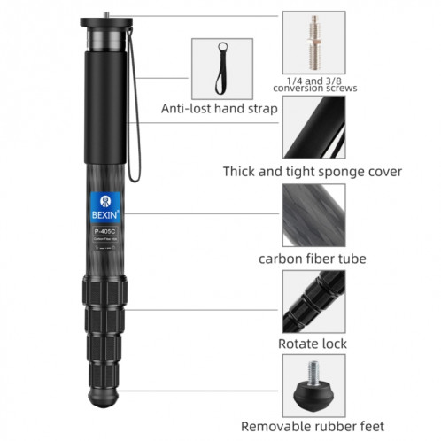 BEXIN P366CF-S monopode en Fiber de carbone voyage tir téléphone Mobile support de Selfie en direct monopode Portable rétractable SB4704181-015