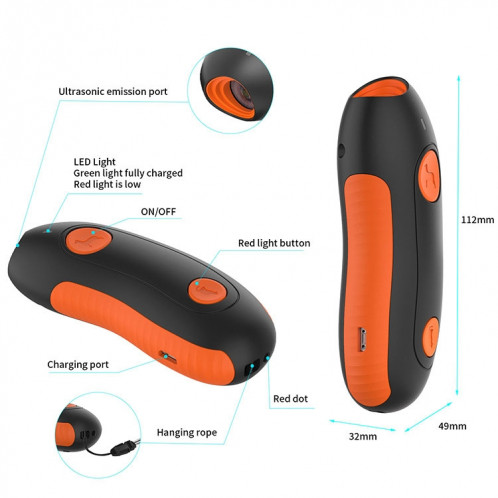 Ultrasonic Pet Trainer Handheld Sonic Dog Repeller Dresseur de chien électronique portable (Orange) SH801A663-07