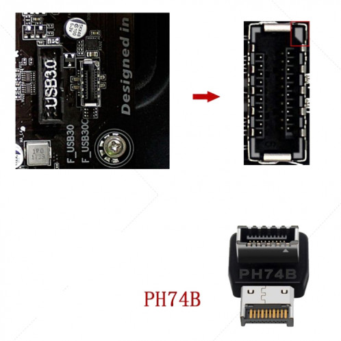 2pcs USB3.1 Type-E Interface de carte mère d'ordinateur Coude à 90 degrés Avant Type-C Adaptateur (PH74B) SH901B809-07