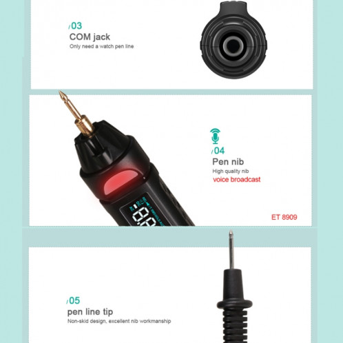 WinAPEX ET8908 Multimètre numérique Stylo de test de tension Testeur de capacité Diode NVC Testeur SW2802999-014