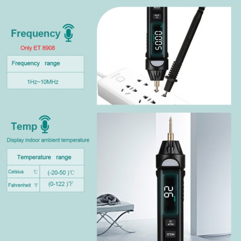 WinAPEX ET8908 Multimètre numérique Stylo de test de tension Testeur de capacité Diode NVC Testeur SW2802999-014