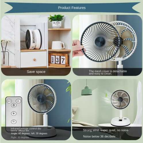 Le ventilateur télescopique pliable portable de 8 pouces peut secouer la tête avec minuterie et télécommande (blanc 6000 mAh) SH001A184-08