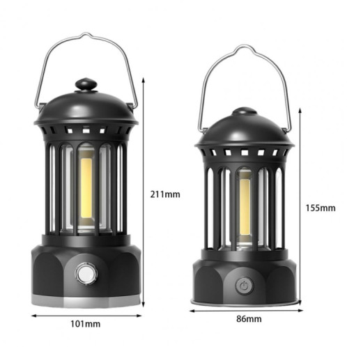 Modèle de batterie COB Lampe de camping extérieure portable Atmosphère Lampe de tente Lampe rétro, Taille: Petit Beige SH7501932-07