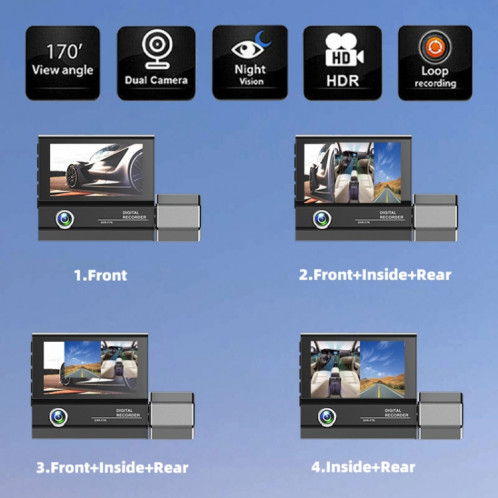 Enregistreur de conduite multilingue HD 1080P à 3 objectifs SH7677609-015