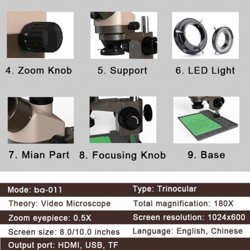 BAKU BA-011 Microscope électronique binomial Évaluation de bijoux Réparation de téléphone portable avec plate-forme de réparation de patch PCB ( 220V) SB001A1508-011