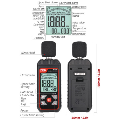 TASI TA651B Appareil de décibel pour testeur de bruit domestique ST51021411-09