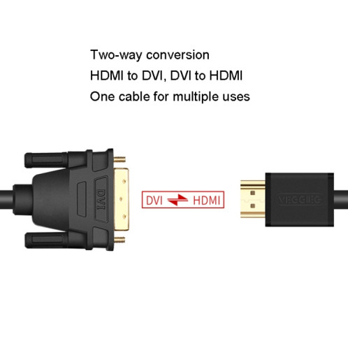 VEGGIEG HDMI vers DVI Computer TV HD Monitor Converter Cable Can Interchangeable, Longueur: 1m SV75014-010