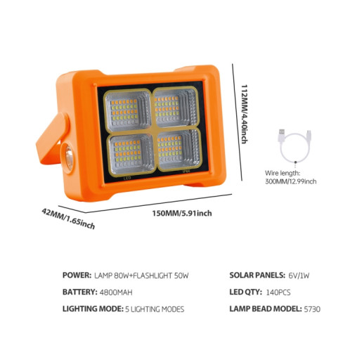 Projecteur solaire Lampe de poche portable Lampe de travail d'urgence (Orange) SH301A390-011