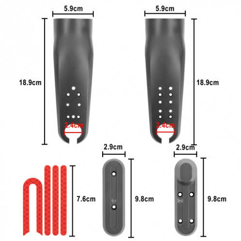 Pour Xiaomi M365 / PRO / 1S Accessoires de planche à roulettes Couverture de protection en plastique pour fourche avant Jeu de barres réfléchissantes (noir) SH601A809-05