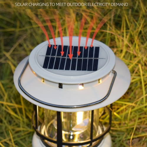 Lampe de cheval d'atmosphère rétro de tente extérieure imperméable, couleur: blanc d'énergie solaire SH20041384-011