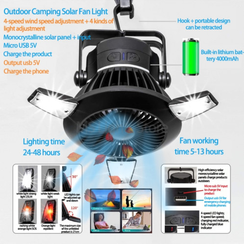 Lampe de camping solaire ventilateur multifonctionnel lumière LED lumière de secours lampe anti-moustique SH80521804-08