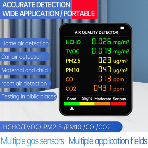 Détecteur de qualité de l'air PM2.5/PM10 Moniteur de qualité de l'air intérieur (noir) SH301B260-08