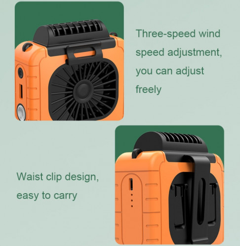 Ventilateur d'éclairage extérieur monté à la taille avec fonction d'alimentation, support multifonctionnel, ventilateur de cou suspendu (vert herbe) SH901F245-014