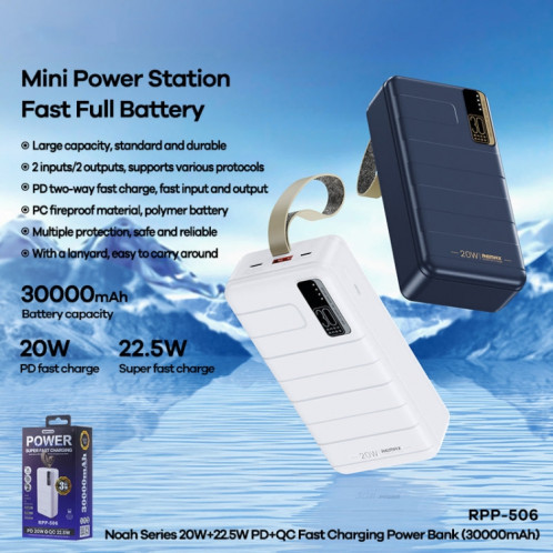 Remax RPP-506 30000 mAh 20 W + 22,5 W PD + QC Alimentation mobile à charge rapide (Marine) SR001B1300-07