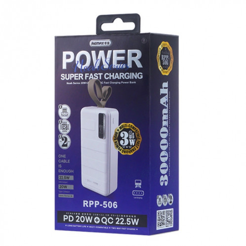 Remax RPP-506 30000mAh 20W+22.5W PD+QC Alimentation Mobile à Charge Rapide (Blanc) SR001A1223-07