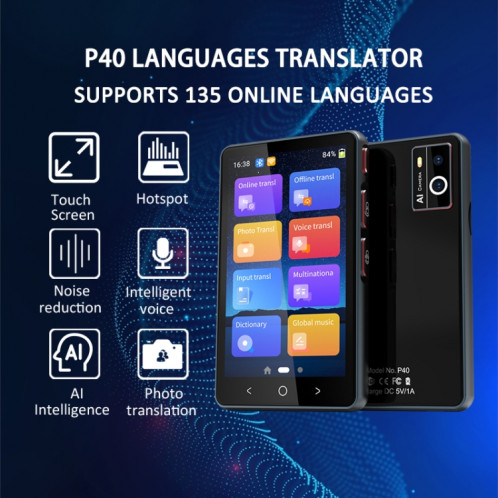 P40 Traducteur intelligent multi-pays Interprétation simultanée Traduction hors ligne de photos Enregistrement à la traduction (Blanc) SH001B1229-011