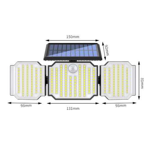 Lampe de cour extérieure solaire à 3 têtes 238 LED Lampe de rue à induction pour corps humain étanche SH11011007-013