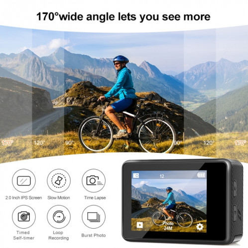 Caméra de sport extérieure étanche vidéo couleur WIFI double écran HD 4K anti-tremblement (AT-Q60AR) SH401A930-012