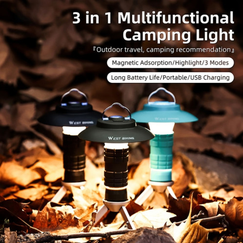 WEST BIKING Phare d'extérieur Lampe de camping LED Lampe de poche d'urgence magnétique portable (Noir) SW601A1547-012
