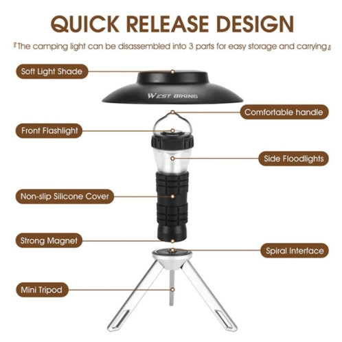 WEST BIKING Phare d'extérieur Lampe de camping LED Lampe de poche d'urgence magnétique portable (Noir) SW601A1547-012