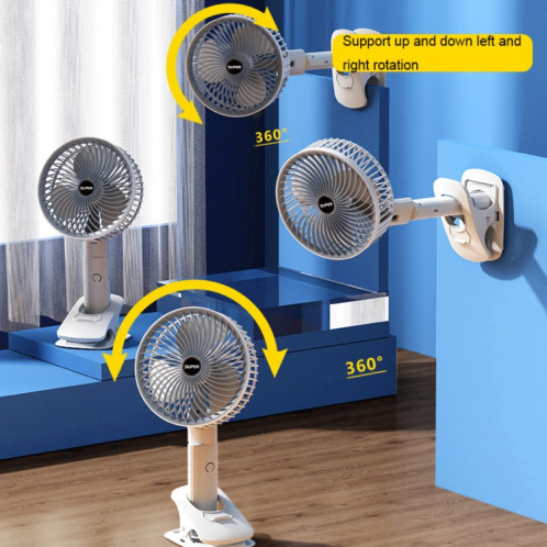 Ventilateur de bureau portable avec clip de charge USB Ventilateur de poche rotatif multifonctionnel (gris) SH001A118-010