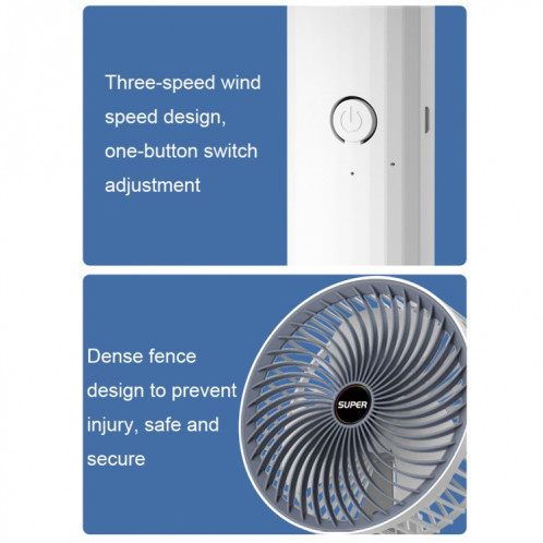 Ventilateur de bureau portable avec clip de charge USB Ventilateur de poche rotatif multifonctionnel (gris) SH001A118-010
