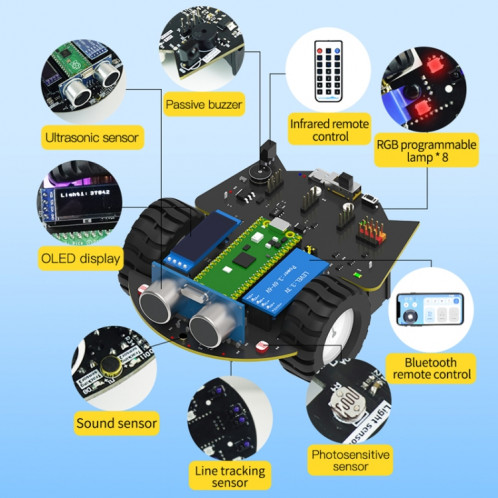 Kit de carte de développement de voiture intelligente de programmation Yahboom Python pour Raspberry Pi Pico (robot Pico) SY201A1094-021