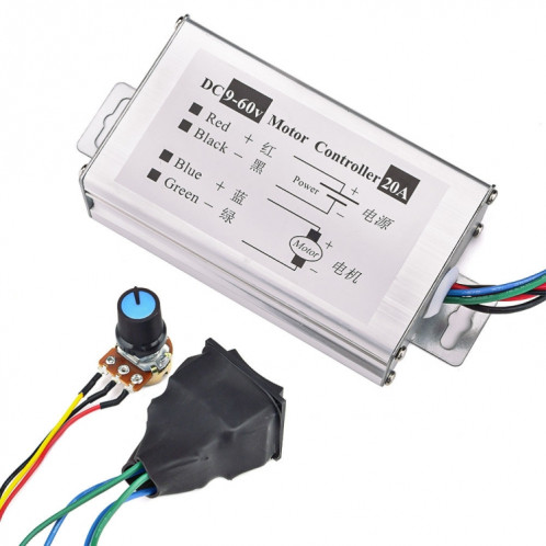 Régulateur de vitesse cc avant et arrière 20A 9-60V carte de commande PWM de pilote de moteur large à impulsions (avec interrupteur) SH001A1257-07