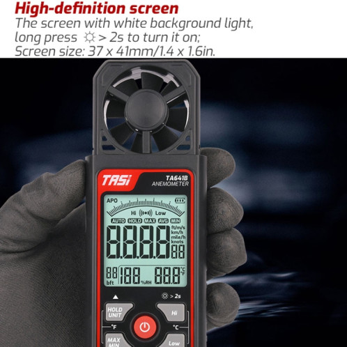 TASI TA641B Instrument de vitesse du vent de haute précision Testeur de volume du vent Compteur de vitesse du vent portable ST3902380-011