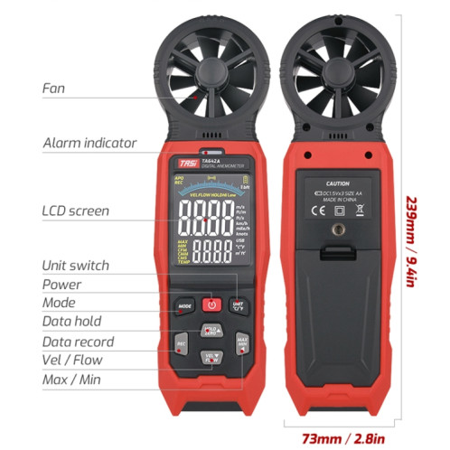 TASI TA642C Testeur de volume d'air de compteur de vitesse de vent numérique portable ST5403480-010