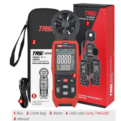 TASI TA642C Testeur de volume d'air de compteur de vitesse de vent numérique portable ST5403480-010