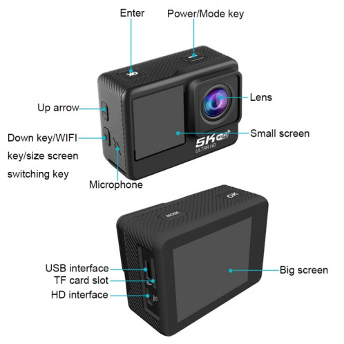 5K / 30FPS WIFI HD Anti-Shake Remote Touch Dual-Screen IP68 Caméra de sport étanche, Style: Caméra + Carte 64G SH7802597-016